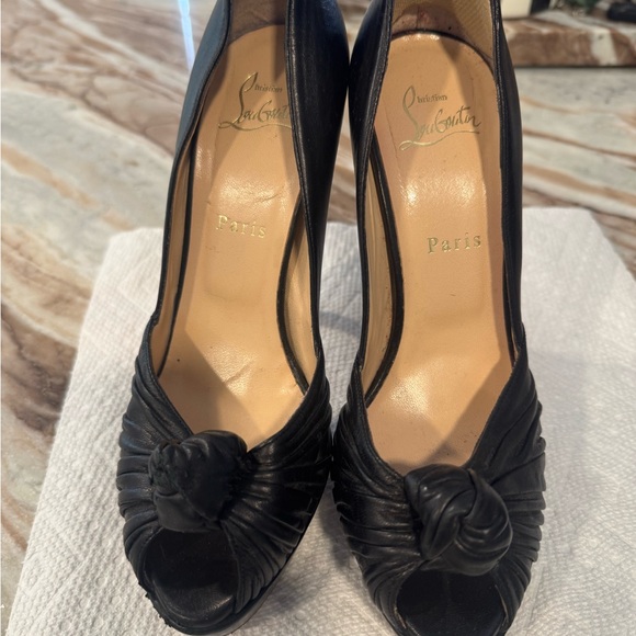 Christian Louboutin Black Knotted Peep Toe Heels - Picture 1 of 9